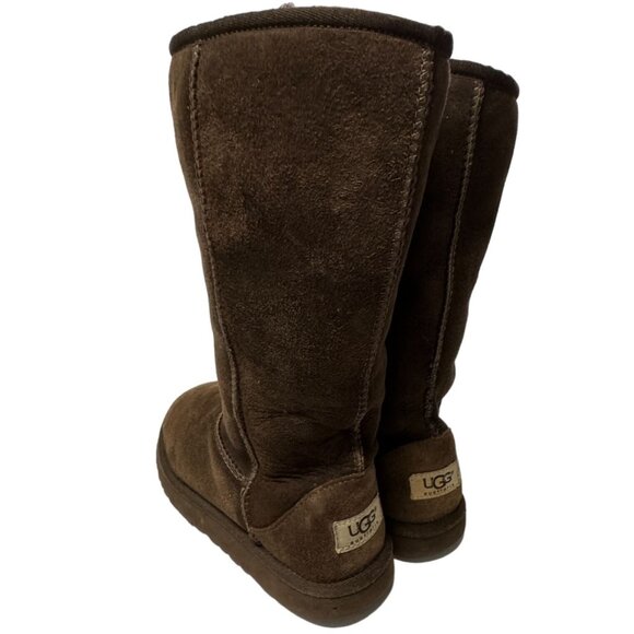 UGG Classic Tall Boot Youth 4 Dark Brown Suede Sheepskin Shearling Lined PullOn - Picture 14 of 16